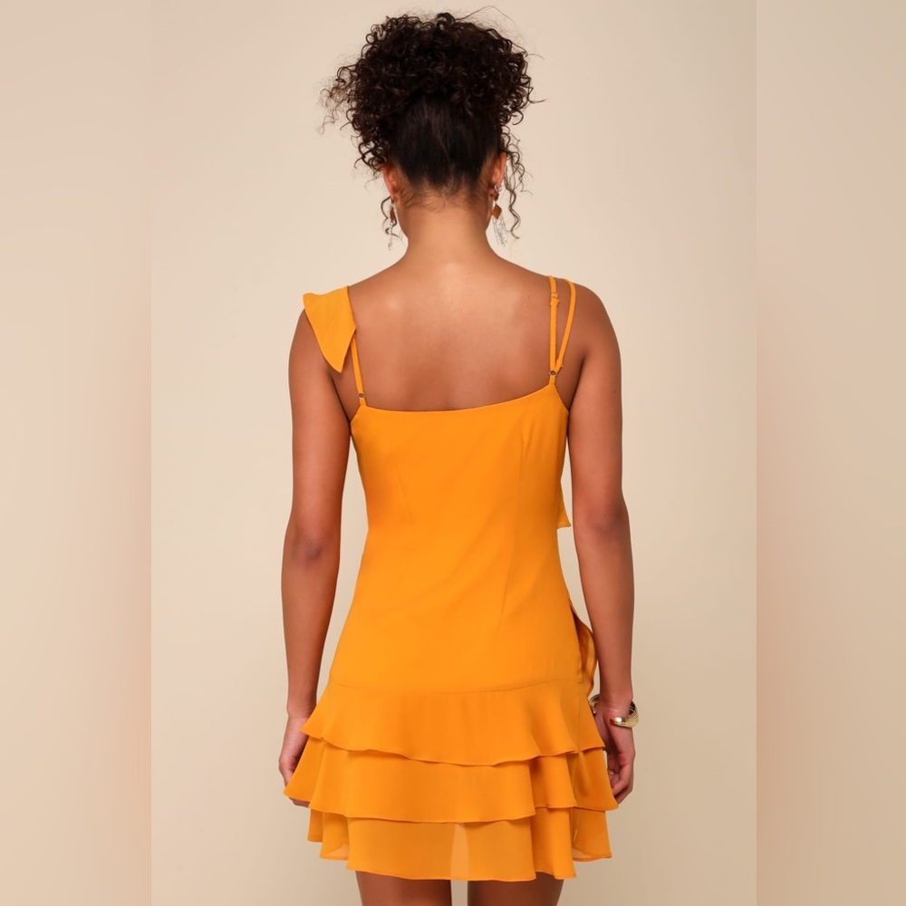 Lulu's Mustard Yellow Ruffle Mini Dress - Picture 2 of 7